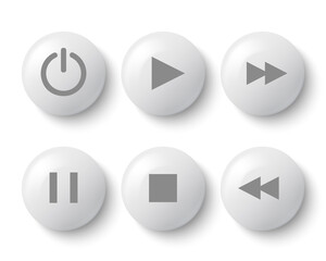 White buttons for player: stop, play, pause, rewind, fast forward, power. Vector illustration.