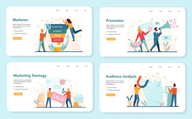 Marketer web banner or landing page set Advertising and marketing