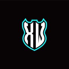 X W initial logo design with shield shape