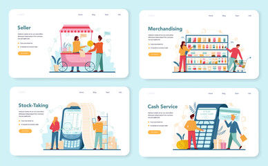 Seller concept web banner or landing page set. Professional worker
