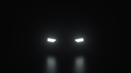 Fototapeta na wymiar Car headlights in the dark, computer generated. 3d rendering modern background