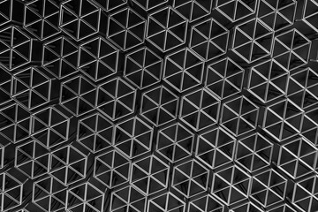 3d rendering of silver hexagons on black background. Abstract background with hexagons. Pattern for texture of wallpaper. 