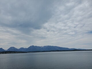 Stagnant lake and mountains