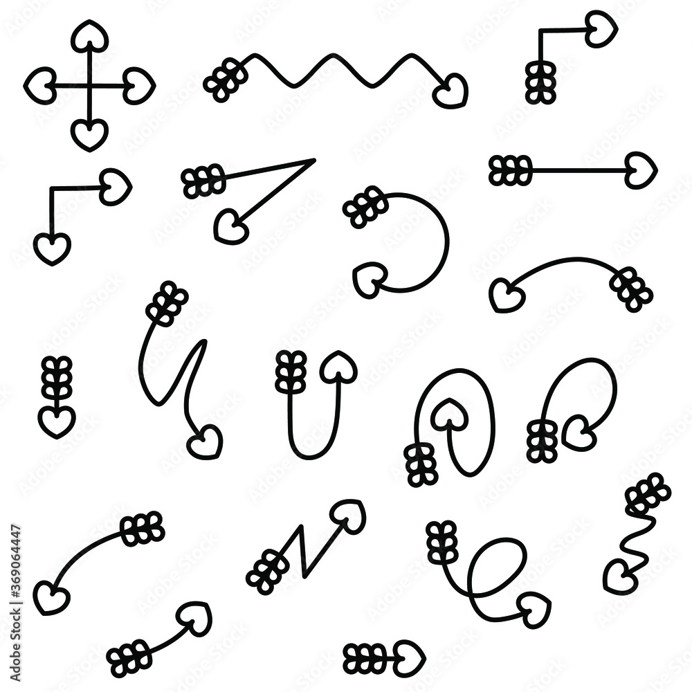 Aufkleber abstract set black collection hand drawn different arrows elements vector design sketch style doodle