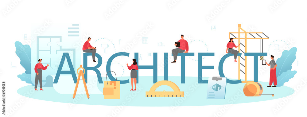 Poster architect typographic header. idea of building project