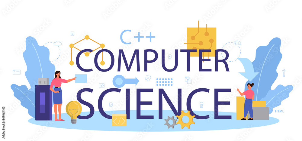 Poster computer science typographic header. student write software