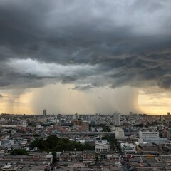 clouds over city. Rain. City. Storm.