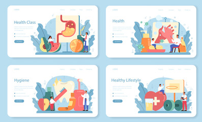 Healthy lifestyle class web banner or landing page set. Idea