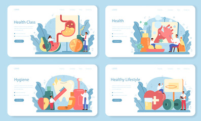 Fototapeta premium Healthy lifestyle class web banner or landing page set. Idea