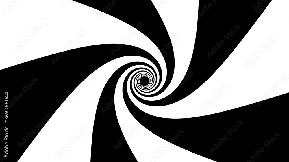 Poster black and white wide stripes form a hypnotic funnel, computer generated. 3d rendering of dynamic bac