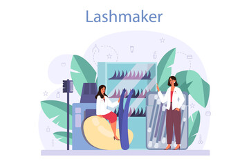 Fototapeta premium Lashmaker concept. Beauty center procedur. Female character puting