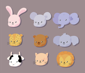 set of animal faces for baby card and invitation