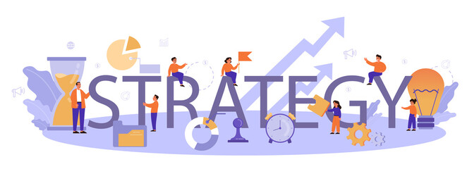 Strategy typographic header. Management education school course.