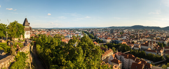 Panorama view from the top of schlossberg hill over the city