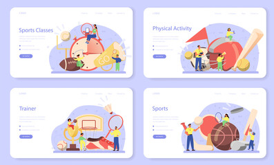 Physical education or school sport class web banner or landing page