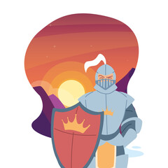 Medieval knight with armor and shield vector design
