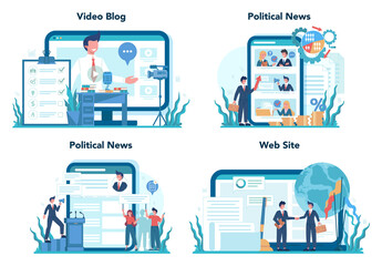 Politician online service or platform set. Idea of election