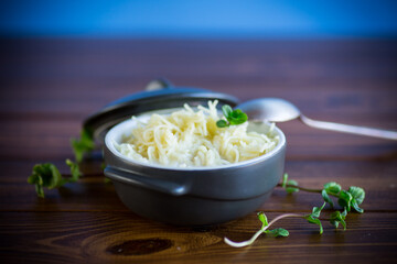 sweet boiled vermicelli with milk in a ceramic bowl