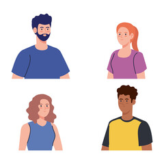 picture group young people on white background