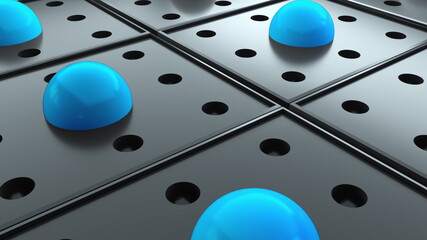 Abstract surface with repeating geometric elements, 3d rendering of digital composition. Computer generated isometric backdrop