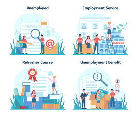 Unemployed concept set. Searching for work or job. Idea