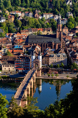 Heidelberg Altstadt Alte Brücke Brückentor Doppeltürme Schloss Panorama Deutschland Neckar Fluss...