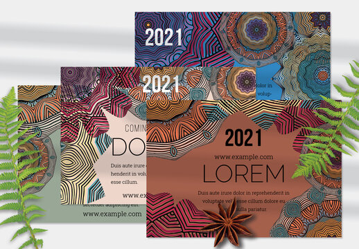 Flyer Layout with Mandala Colorful Lace Flower