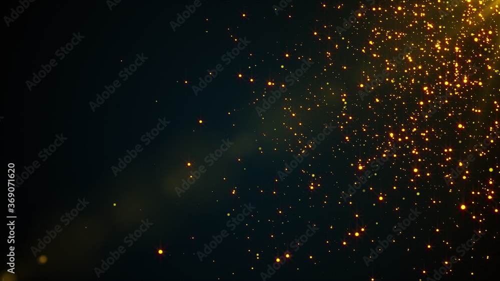 Poster random small particles. 3d rendering of gold dust. computer generated abstract backdrop
