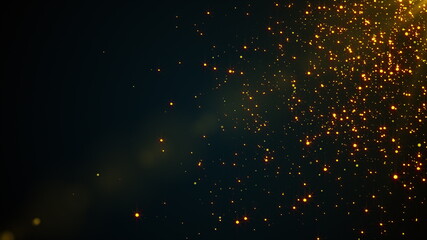 Random small particles. 3d rendering of gold dust. Computer generated abstract backdrop - obrazy, fototapety, plakaty