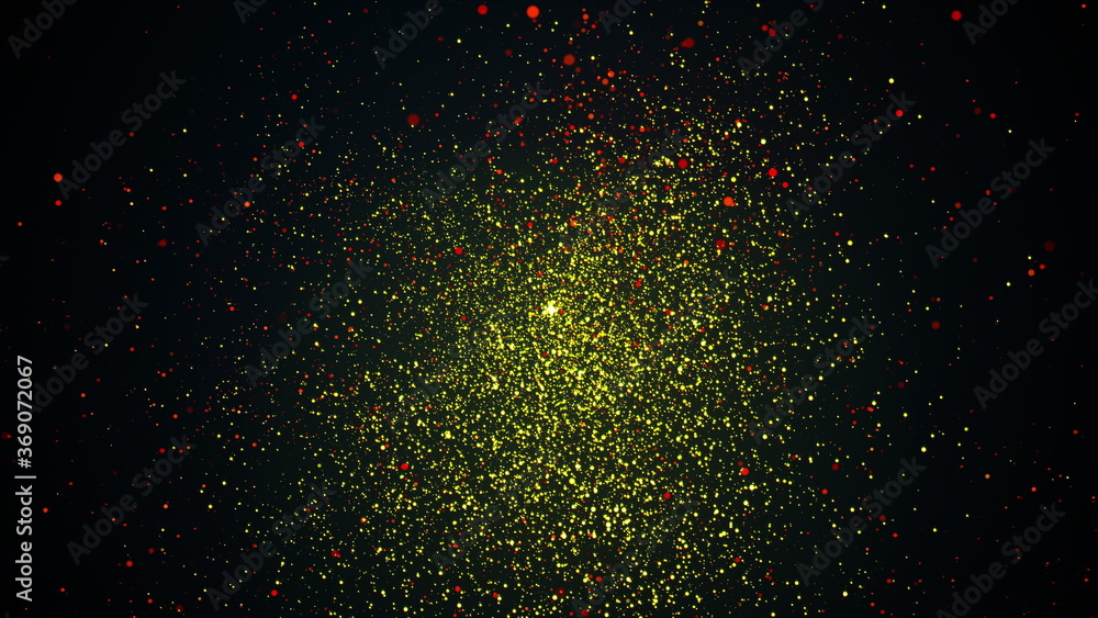 Poster random small particles. 3d rendering of gold dust. computer generated abstract backdrop