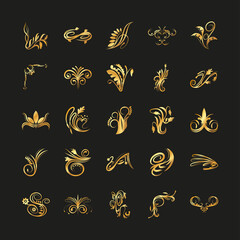 set of elegant floral ornaments gold