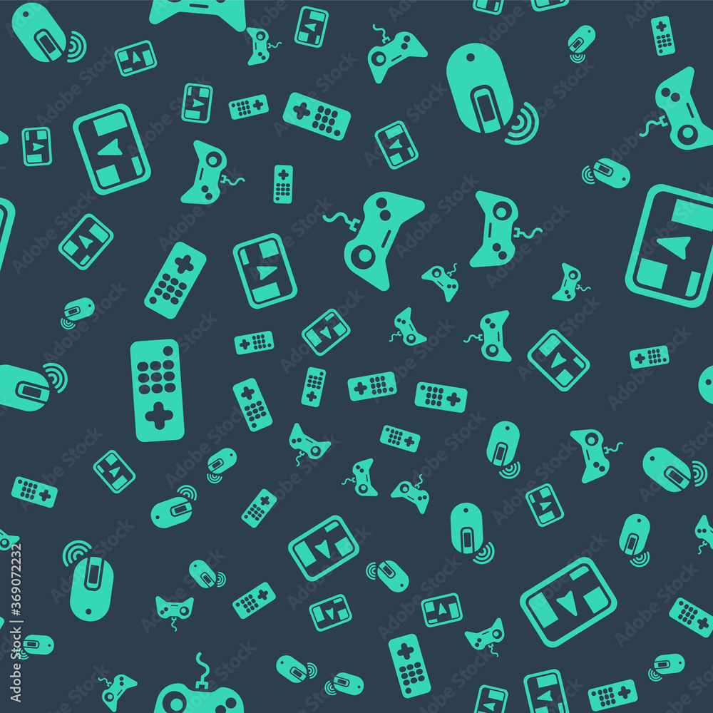 Poster set gamepad, wireless computer mouse, remote control and gps device with map on seamless pattern. ve