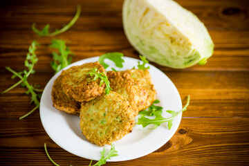 vegetable vegetarian fried cabbage pancakes in a plate