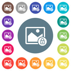 Lock image flat white icons on round color backgrounds