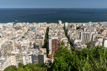 Beautiful landscape of city buildings and ocean in Copacabana