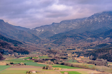Fototapeta na wymiar Mountain landscape in the Garrotxa Province, Catalonia, Spain (Serra dels Llancers)