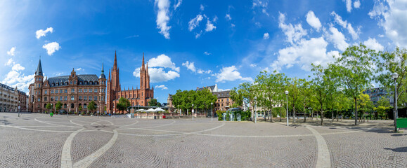 New town hall and market church at square called Dernsches Gelaende in Wiesbaden