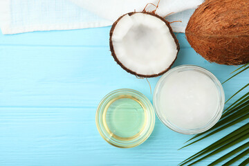 coconut oil and coconuts on the table

