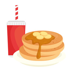 delicious pancake with drink on white background