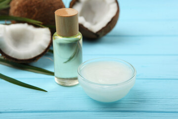 coconut oil and coconuts on the table
