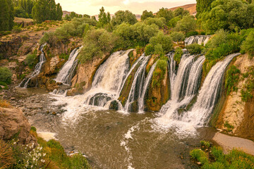 Muradiye waterfall, which is located on the Van - Dogubeyazit highway, a natural wonder often visited by tourists in Van, Turkey