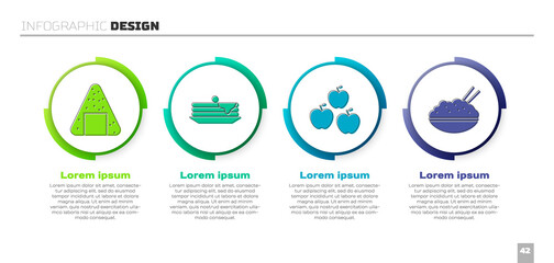 Set Onigiri, Stack of pancakes, Apple and Rice in a bowl with chopstick. Business infographic template. Vector. © Vadim