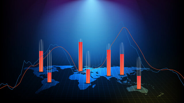 Abstract Background Measuring Scales Bar And World Maps, Trading Stock Market MACD Indicator Technical Analysis Graph, Moving Average Convergence Divergence