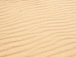 Fototapeta na wymiar Golden sand wave texture dune background on beach. Top view