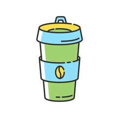 Reusable coffee cup RGB color icon. Biodegradable container for drinks. Coffee break, responsible consumption. Paper cup with beverage isolated vector illustration