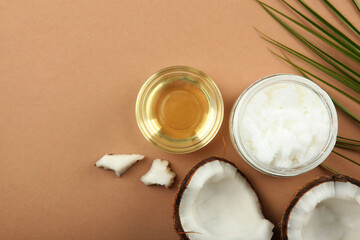 coconut oil and coconuts on the table
