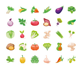 set of icons fruits and vegetables fresh