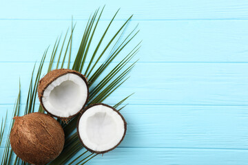 broken coconut on a colored background.
