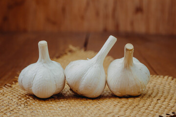 garlic on a wooden table