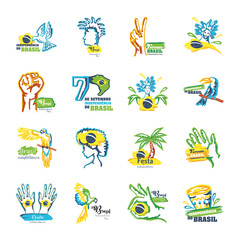 Fototapeta na wymiar bundle of brazil independence day icons